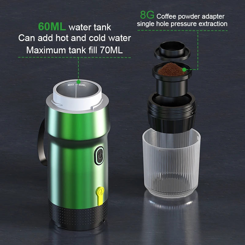 3-in-1 Electric Portable Coffee Machine Portable Italian Espresso Machine Capsule Powder Travel Coffee Maker for Car & Home