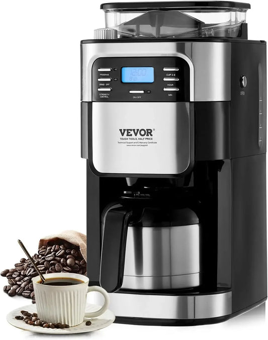 Coffee Maker with Grinder,8 Cup Coffee Machine,Grind and Brew Coffee Maker with 3 Brew Strength Control,24-Hour Timer for Auto