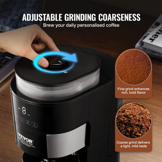 8-Cup Coffee Maker Drip Coffee Machine with 3 Brew Strength Control